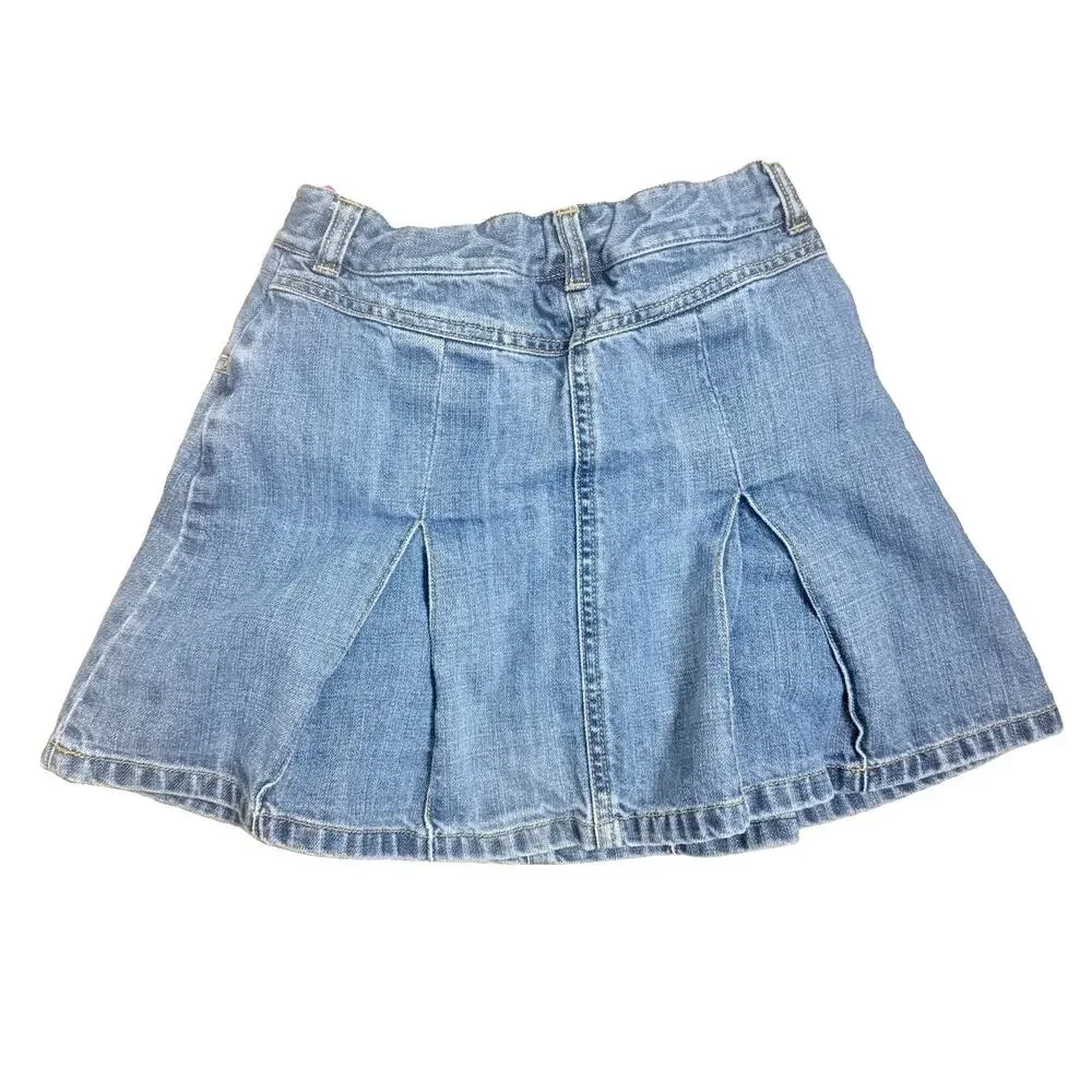 Gymboree Girls Size 8 Blue Denim Pleated Skirt Embroidered Candy Button